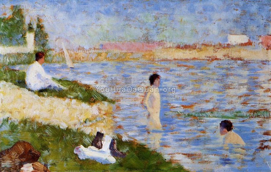 Bathing at Asnieres, Bathers in the Water - 乔治·修拉